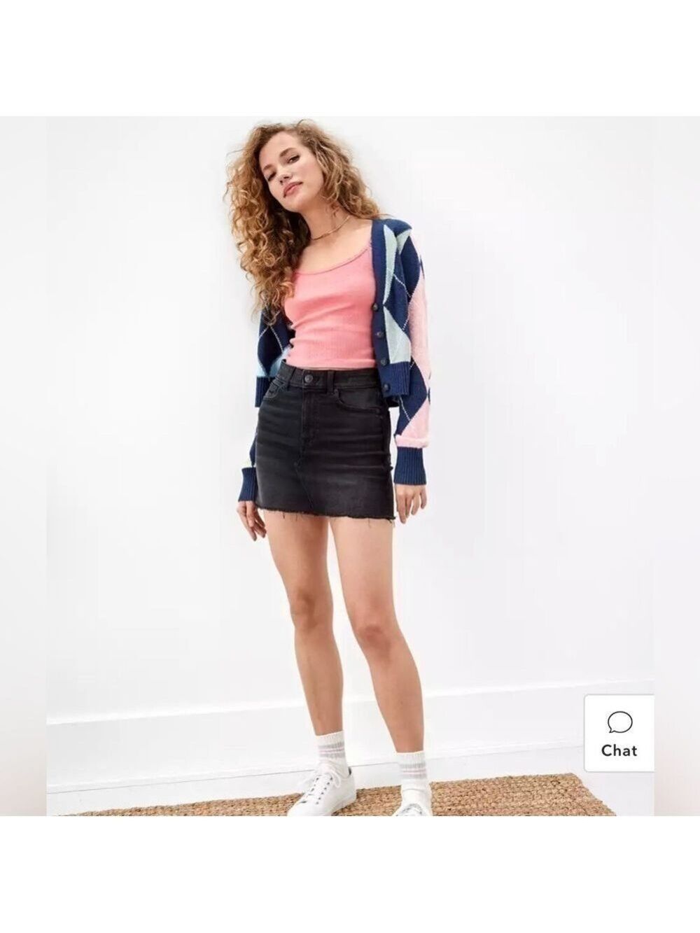 American Eagle Next Level Stretch Distressed Denim Mini Skirt, Black